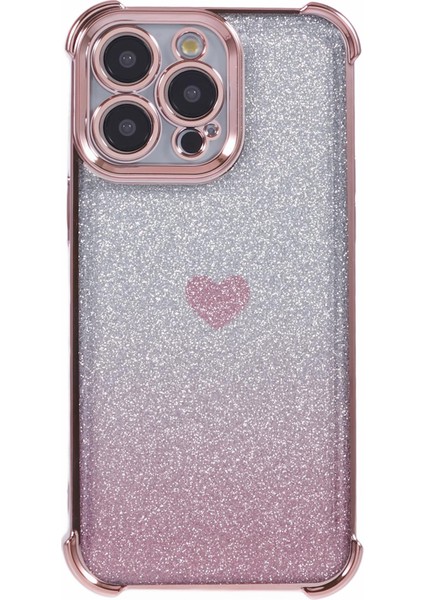 iPhone 12 Pro Için Düşmeye Lı Telefon Kılıfı Kalp Desenli Tpu Işıltılı Pudra Telefon Kapağı-Pembe (Yurt Dışından)