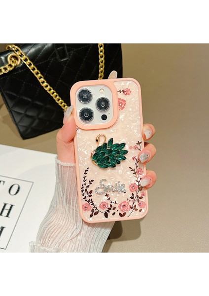 iPhone 14 Pro Max Için Kılıf Tpu+Akrilik Bling Parıltılı Kağıt Bahçe Temalı Telefon Kılıfı-Kuğu/yeşil (Yurt Dışından)