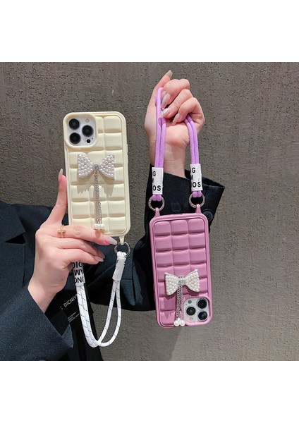iPhone 14 Pro Max Için Kılıf Tpu Kaymaz Izgaralı Bilek Kayışlı Telefon Kılıfı-Açık Mor (Yurt Dışından)