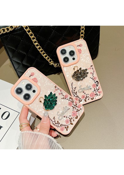 iPhone 14 Pro Max Için Kılıf Tpu+Akrilik Bling Parıltılı Kağıt Bahçe Temalı Telefon Kılıfı-Kuğu/mavi (Yurt Dışından)