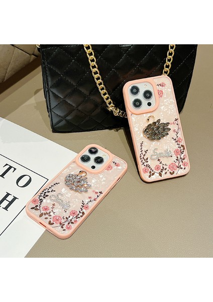 iPhone 14 Pro Max Için Kılıf Tpu+Akrilik Bling Parıltılı Kağıt Bahçe Temalı Telefon Kılıfı-Kuğu/mavi (Yurt Dışından)