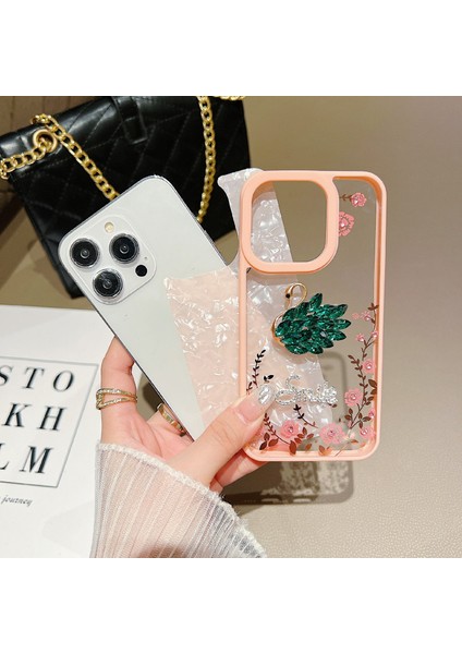 iPhone 14 Pro Max Için Kılıf Tpu+Akrilik Bling Parıltılı Kağıt Bahçe Temalı Telefon Kılıfı-Kuğu/mavi (Yurt Dışından)