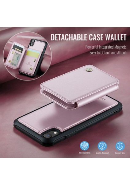 Jeehood iPhone Xr Kılıf Kickstand Tpu Manyetik Telefon Kapağı Çıkarılabilir Kart Çantası-Pembe (Yurt Dışından) indirimleri