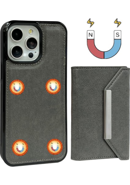 iPhone 13 Pro Max Kickstand Kılıf Deri+Tpu Telefon Kılıfı Çıkarılabilir Kart Çantası-Gri (Yurt Dışından) fiyatları