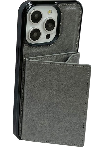 iPhone 13 Pro Max Kickstand Kılıf Deri+Tpu Telefon Kılıfı Çıkarılabilir Kart Çantası-Gri (Yurt Dışından) modelleri