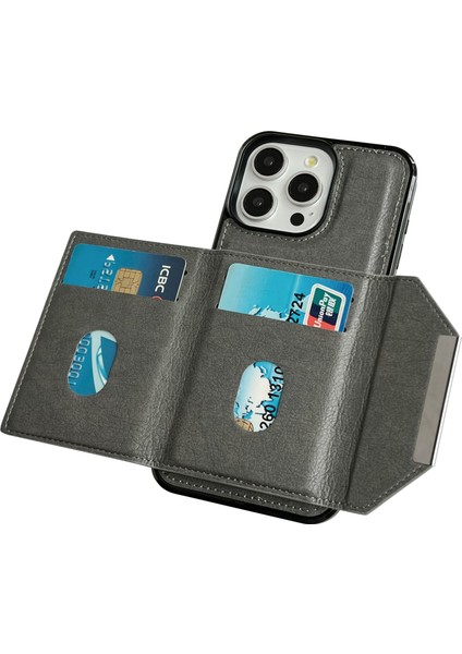 iPhone 13 Pro Max Kickstand Kılıf Deri+Tpu Telefon Kılıfı Çıkarılabilir Kart Çantası-Gri (Yurt Dışından) indirimleri
