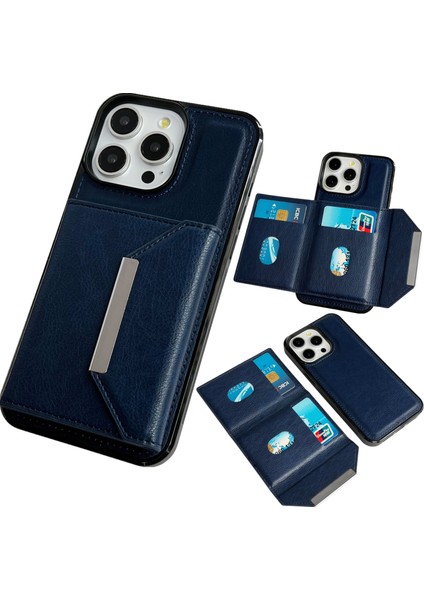 iPhone 13 Pro Max Kickstand Kılıf Deri+Tpu Telefon Kapağı Çıkarılabilir Kart Çantası-Safir (Yurt Dışından)
