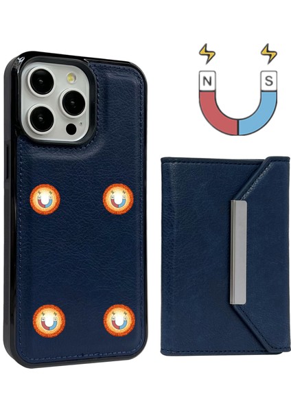 iPhone 13 Pro Max Kickstand Kılıf Deri+Tpu Telefon Kapağı Çıkarılabilir Kart Çantası-Safir (Yurt Dışından)