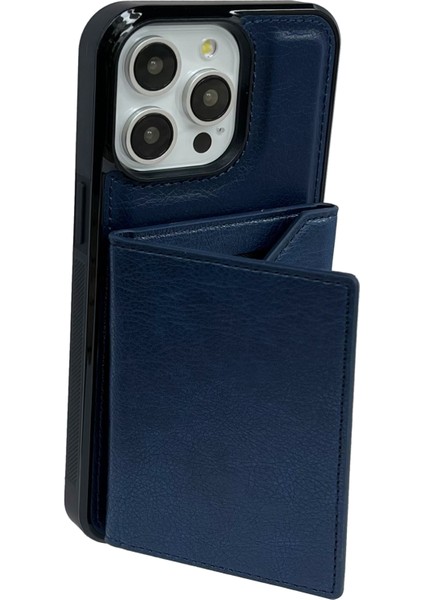 iPhone 13 Pro Max Kickstand Kılıf Deri+Tpu Telefon Kapağı Çıkarılabilir Kart Çantası-Safir (Yurt Dışından)