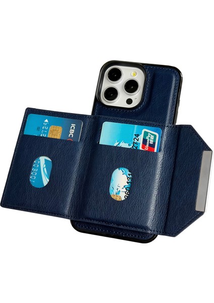 iPhone 13 Pro Max Kickstand Kılıf Deri+Tpu Telefon Kapağı Çıkarılabilir Kart Çantası-Safir (Yurt Dışından)