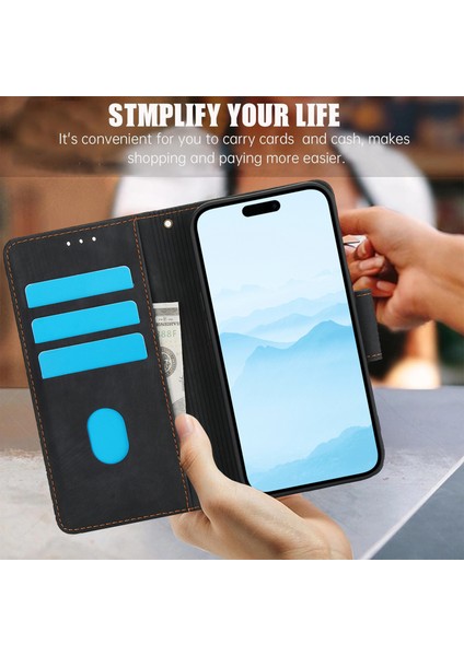iPhone 15 Plus/14 Plus Kılıf Katlanır Stand Çiçek Deri Telefon Kılıfı Çanta-Siyah (Yurt Dışından)