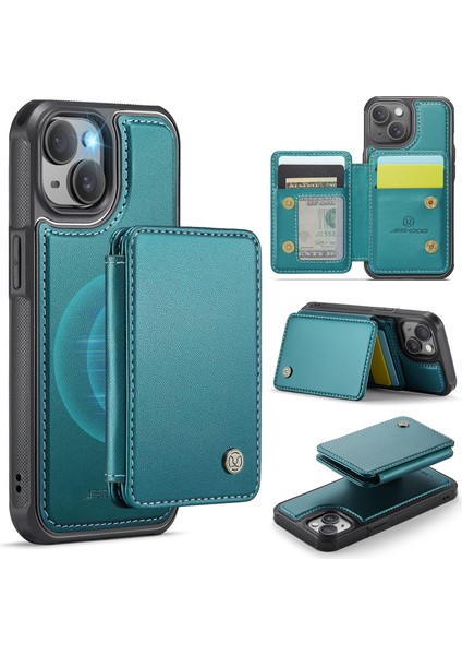 Jeehood iPhone 14 Kılıf Kart Tutucu Çubuğu Deri+Tpu Telefon Kapağı-Cyan (Yurt Dışından)