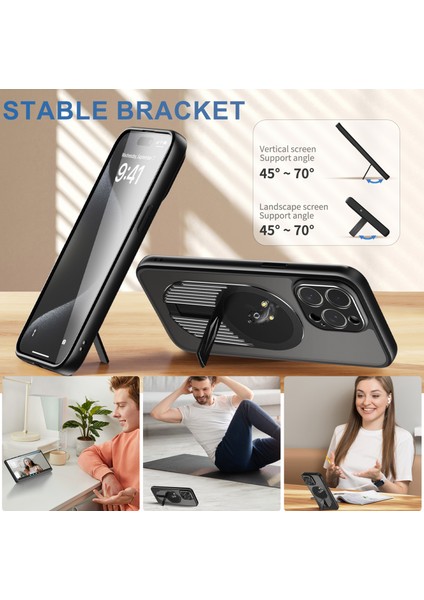 iPhone 15 Pro Için Kılıf Kickstand Silikon+Pc Telefon Kılıfı Grafen Isı Dağılımı-Siyah (Yurt Dışından) fiyatları