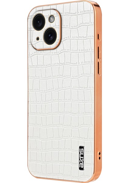 Azns iPhone 14 Plus Kılıf Timsah Dokulu Pu+Tpu Darbeye Dayanıklı Telefon Kapağı-Beyaz (Yurt Dışından)