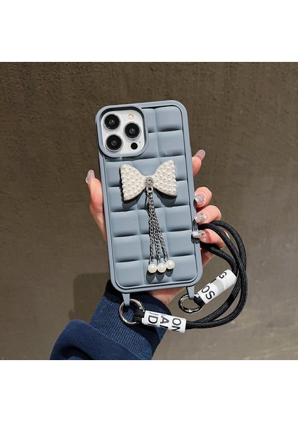 iPhone 14 Pro Max Için Kılıf Tpu Kaymaz Izgaralı Bilek Kayışlı Telefon Kılıfı-Gri (Yurt Dışından)