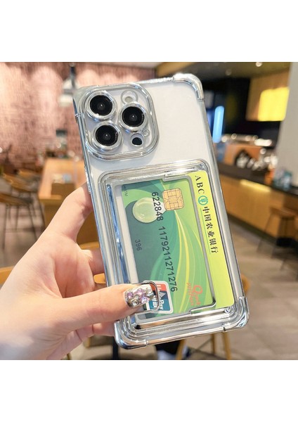 iPhone 13 Pro Max Için Kılıf Galvanik Tpu Şok Emici Telefon Kapağı, Kart Tutuculu-Pembe (Yurt Dışından)