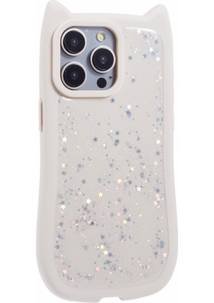Jtw Serisi iPhone 15 Pro Için Tpu Kılıf Epoksi Parıltılı Payetler Tpu Telefon Kapağı Kedi Kulak Tasarımı-Bej (Yurt Dışından) modelleri