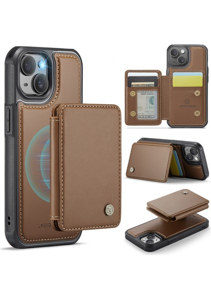 Jeehood iPhone 14 Kılıf Kart Tutucu Kickstand Deri+Tpu Telefon Kapağı-Kahverengi (Yurt Dışından)