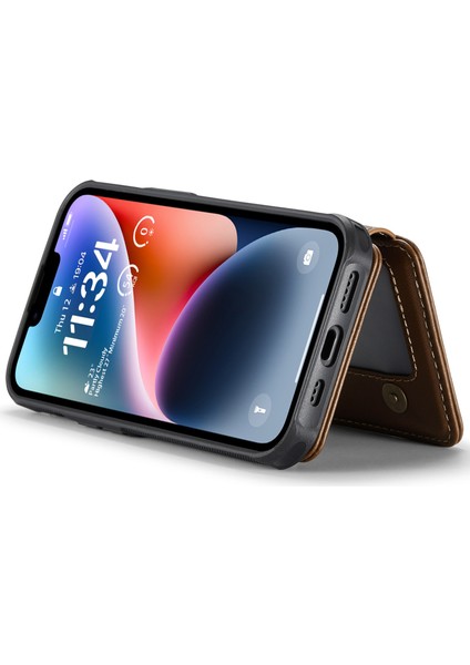 Jeehood iPhone 14 Kılıf Kart Tutucu Kickstand Deri+Tpu Telefon Kapağı-Kahverengi (Yurt Dışından) fırsatları