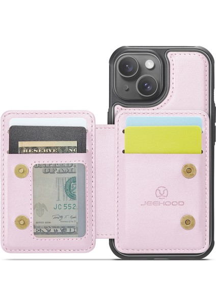 Jeehood iPhone 14 Kılıf Kart Tutucu Kickstand Deri+Tpu Telefon Kapağı-Pembe (Yurt Dışından) fiyatları