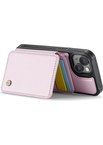 Jeehood iPhone 14 Kılıf Kart Tutucu Kickstand Deri+Tpu Telefon Kapağı-Pembe (Yurt Dışından) modelleri