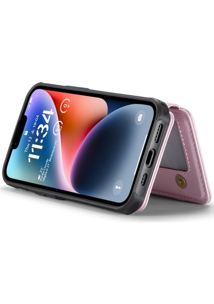 Jeehood iPhone 14 Kılıf Kart Tutucu Kickstand Deri+Tpu Telefon Kapağı-Pembe (Yurt Dışından) fırsatları