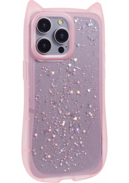 Jtw Serisi iPhone 15 Pro Için Tpu Kılıf Epoksi Glitter Pullarda Tpu Telefon Kapağı Kedi Kulak Tasarımı-Şeffaf Pembe (Yurt Dışından) modelleri