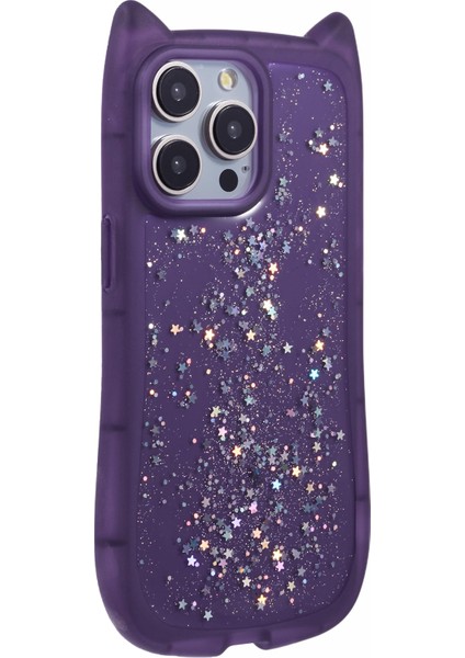 Jtw Serisi iPhone 15 Pro Için Tpu Kılıf Epoksi Glitter Pullarda Tpu Telefon Kapağı Kedi Kulak Tasarımı-Şeffaf Mor (Yurt Dışından) modelleri