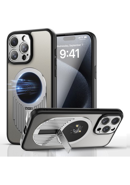 iPhone 15 Pro Için Kılıf Kickstand Silikon + Pc Telefon Kılıfı Grafen Isı Dağılımı-Gümüş (Yurt Dışından)