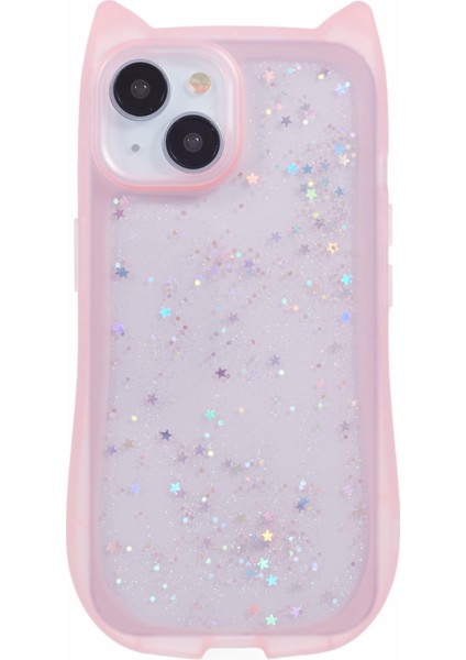 Jtw Serisi iPhone 15 Kılıf Kedi Kulak Dekor Epoksi Tpu Telefon Kapağı-Şeffaf Pembe (Yurt Dışından)