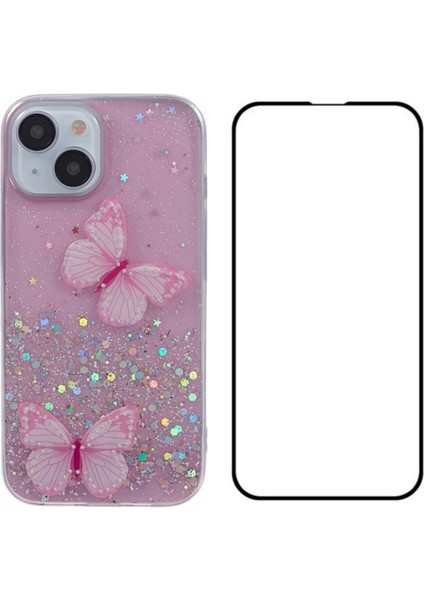 Wanlonfeng Aw Serisi iPhone 15 Plus Kılıf Parıltılı Bling Tpu Telefon Kılıfı Hd Filmli-Pembe (Yurt Dışından)