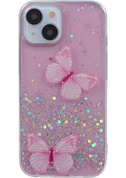 Wanlonfeng Aw Serisi iPhone 15 Plus Kılıf Parıltılı Bling Tpu Telefon Kılıfı Hd Filmli-Pembe (Yurt Dışından)