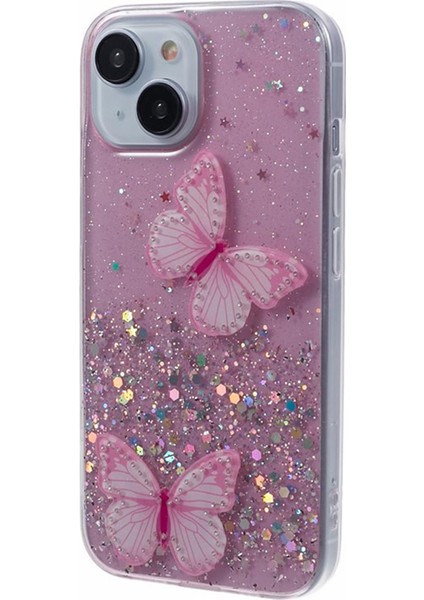 Wanlonfeng Aw Serisi iPhone 15 Plus Kılıf Parıltılı Bling Tpu Telefon Kılıfı Hd Filmli-Pembe (Yurt Dışından)