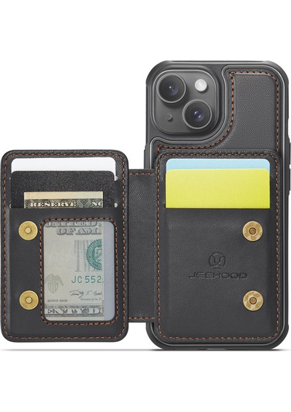 Jeehood iPhone 14 Kılıf Kart Tutucu Kickstand Deri+Tpu Telefon Kapağı-Siyah (Yurt Dışından) fiyatları