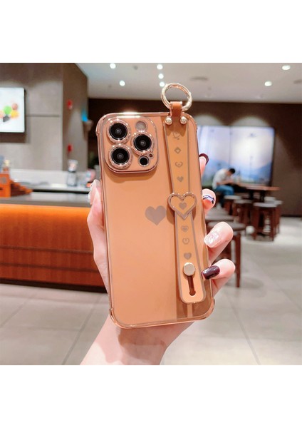 iPhone 14 Pro Max Kılıf Yan Kenar Küçük Aşk Desenli Tpu Telefon Kılıfı Bileklik-Kahverengi (Yurt Dışından)
