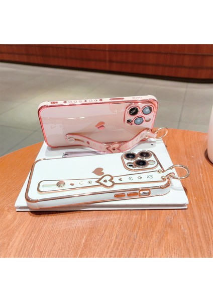 iPhone 14 Pro Max Kılıf Yan Kenar Küçük Aşk Desenli Tpu Telefon Kılıfı Bileklik-Kahverengi (Yurt Dışından)