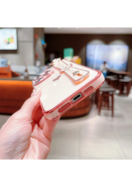 iPhone 14 Pro Max Kılıf Yan Kenar Küçük Aşk Desenli Tpu Telefon Kılıfı Bileklik-Kahverengi (Yurt Dışından)