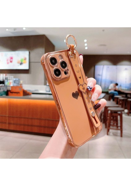 iPhone 14 Pro Max Kılıf Yan Kenar Küçük Aşk Desenli Tpu Telefon Kılıfı Bileklik-Kahverengi (Yurt Dışından)