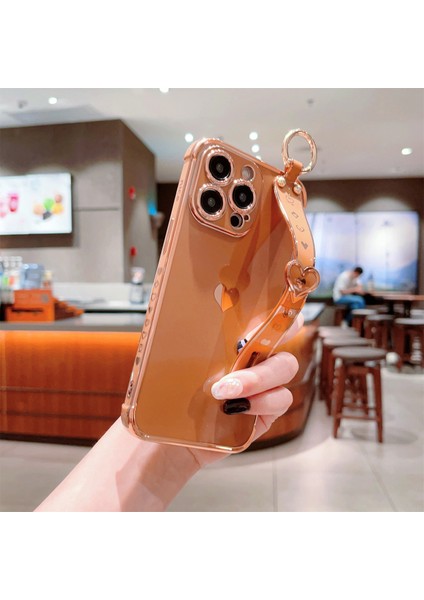 iPhone 14 Pro Max Kılıf Yan Kenar Küçük Aşk Desenli Tpu Telefon Kılıfı Bileklik-Kahverengi (Yurt Dışından)