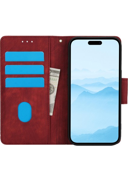 iPhone 15 Plus/14 Plus Kılıf Katlanır Stand Çiçek Deri Telefon Kılıfı Çanta-Kırmızı (Yurt Dışından)