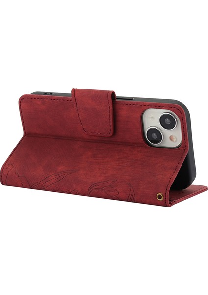 iPhone 15 Plus/14 Plus Kılıf Katlanır Stand Çiçek Deri Telefon Kılıfı Çanta-Kırmızı (Yurt Dışından)