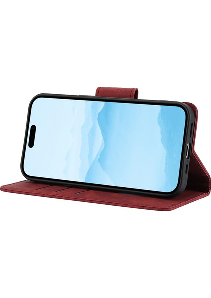 iPhone 15 Plus/14 Plus Kılıf Katlanır Stand Çiçek Deri Telefon Kılıfı Çanta-Kırmızı (Yurt Dışından)