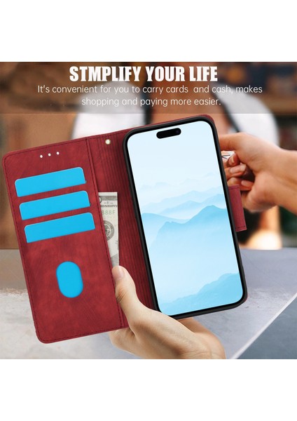 iPhone 15 Plus/14 Plus Kılıf Katlanır Stand Çiçek Deri Telefon Kılıfı Çanta-Kırmızı (Yurt Dışından)