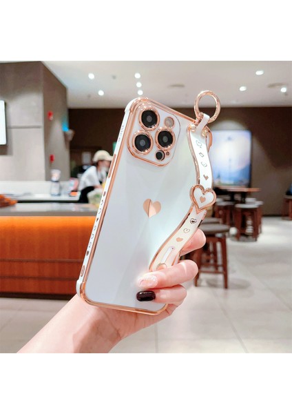 iPhone 14 Pro Max Kılıf Yan Kenar Küçük Aşk Desenli Tpu Telefon Kılıfı Bileklik-Fildişi Beyaz (Yurt Dışından) modelleri