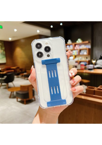iPhone 15 Pro Kılıf Bileklik Tasarımı Şeffaf Tpu Arka Kapak-Mavi (Yurt Dışından)