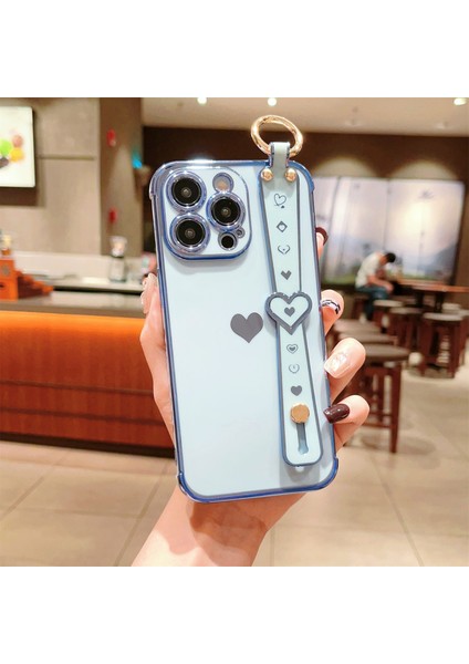 iPhone 14 Pro Max Kılıf Yan Kenar Küçük Aşk Desenli Tpu Telefon Kılıfı Bileklik-Mavi (Yurt Dışından)