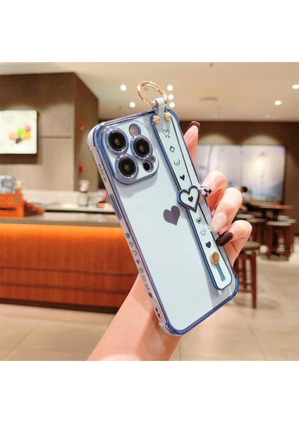iPhone 14 Pro Max Kılıf Yan Kenar Küçük Aşk Desenli Tpu Telefon Kılıfı Bileklik-Mavi (Yurt Dışından) fırsatları