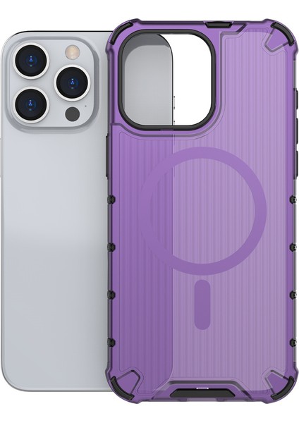 iPhone 13 Pro Max Için Manyetik Kılıf Şerit Desenli Pc+Tpu Hibrit Telefon Kapağı-Mor (Yurt Dışından) fiyatları