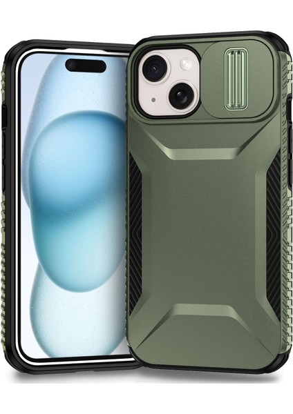 iPhone 14 Plus/15 Plus Kılıf Camshield Tpu+Pc Telefon Kılıfı Darbeye Dayanıklı Toz Geçirmez-Yeşil (Yurt Dışından)
