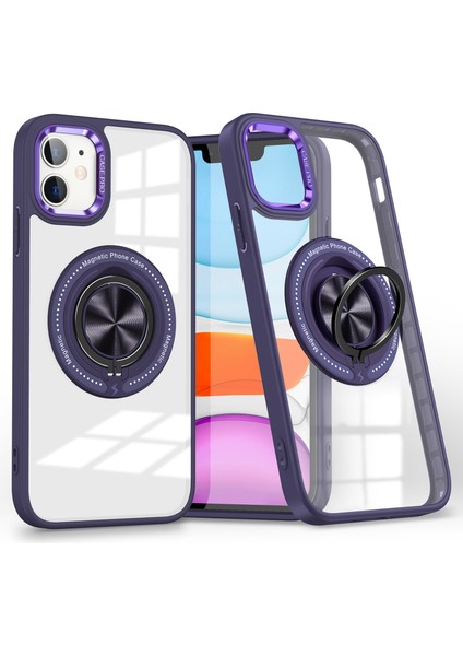 iPhone 12/12 Pro Manyetik Telefon Kılıfı Için Kickstand Tpu Çerçeve Şeffaf Pc Arka Kapak-Koyu Mor (Yurt Dışından)